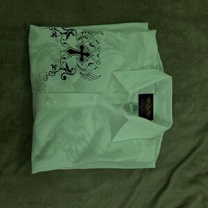 Casual White and Black Button Down Shirt